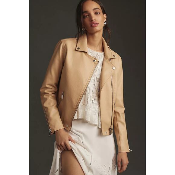 Anthropologie Jackets & Blazers - Anthropologie Faux Leather Moto Biker Jacket Sand - M